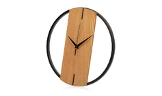 Деревянные часы с металлическим ободом, диаметр 30 см, "Time Wheel", натуральный/черный