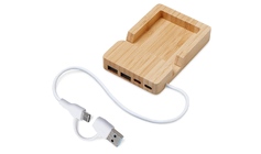 USB хаб «Memo», 2*USB, 2*Type C, бамбук