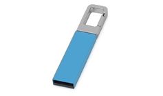 Флеш-карта USB 2.0 16 Gb с карабином "Hook", голубой/серебристый